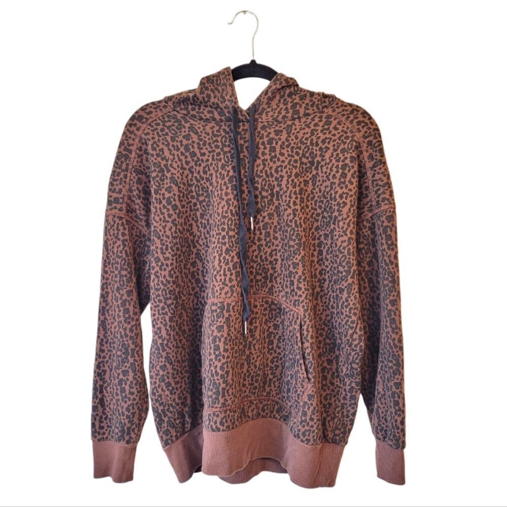 Peyton Jensen Evereve Women's Over Sized Brown Leopard Print Hoodie Size S